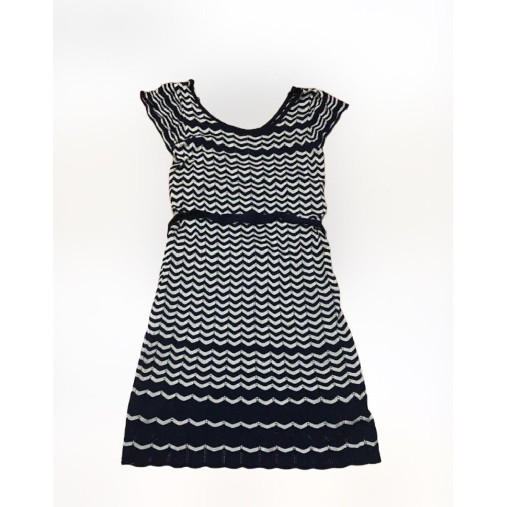 Large JULIAN TAYLOR Women's Blue Chevron Lined Dress Stretch Knit Casual Pro
